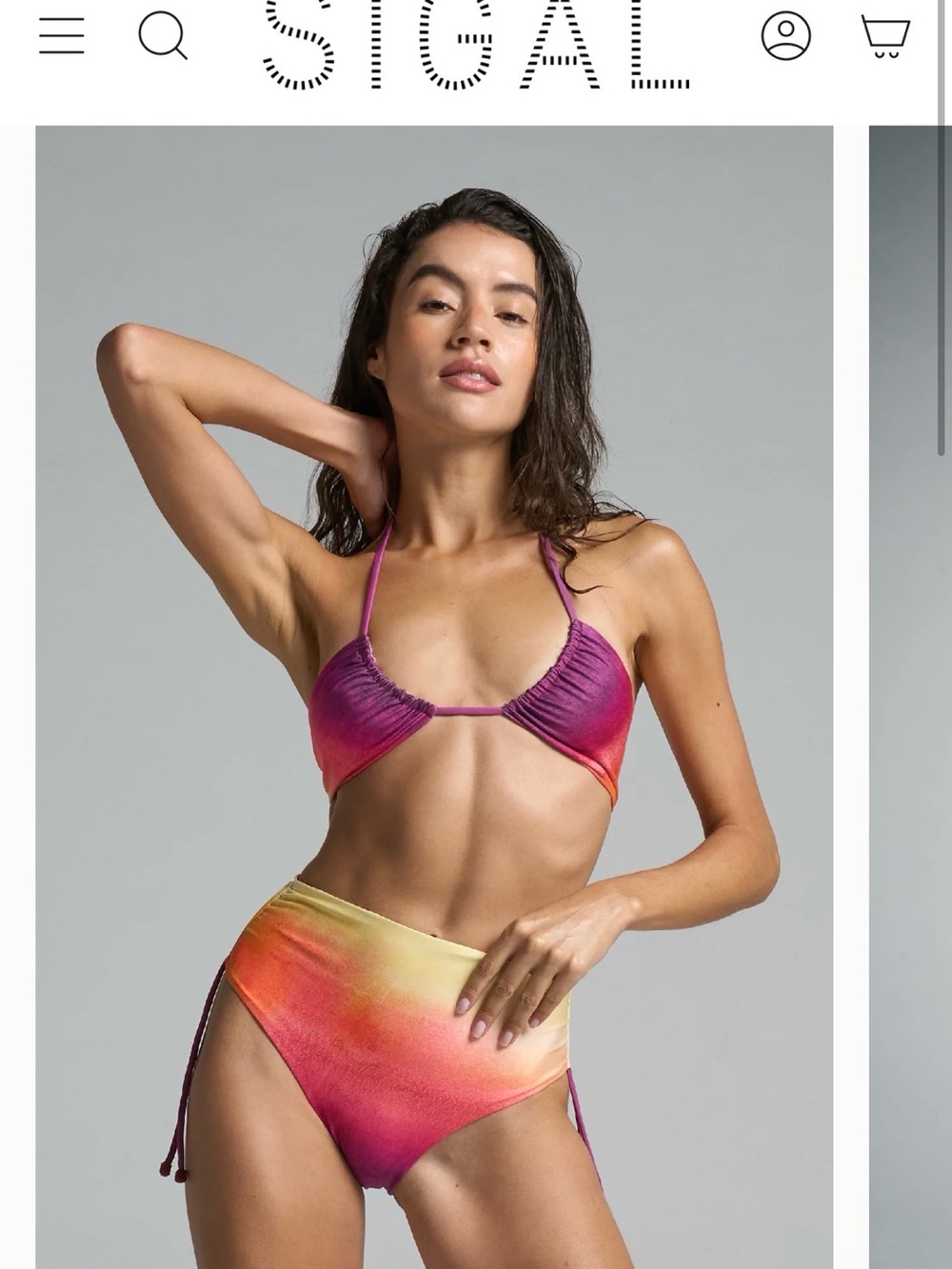 NWT SIGAL Reversible High-Waist Bikini Set in Pink-Orange-Yellow Sunset